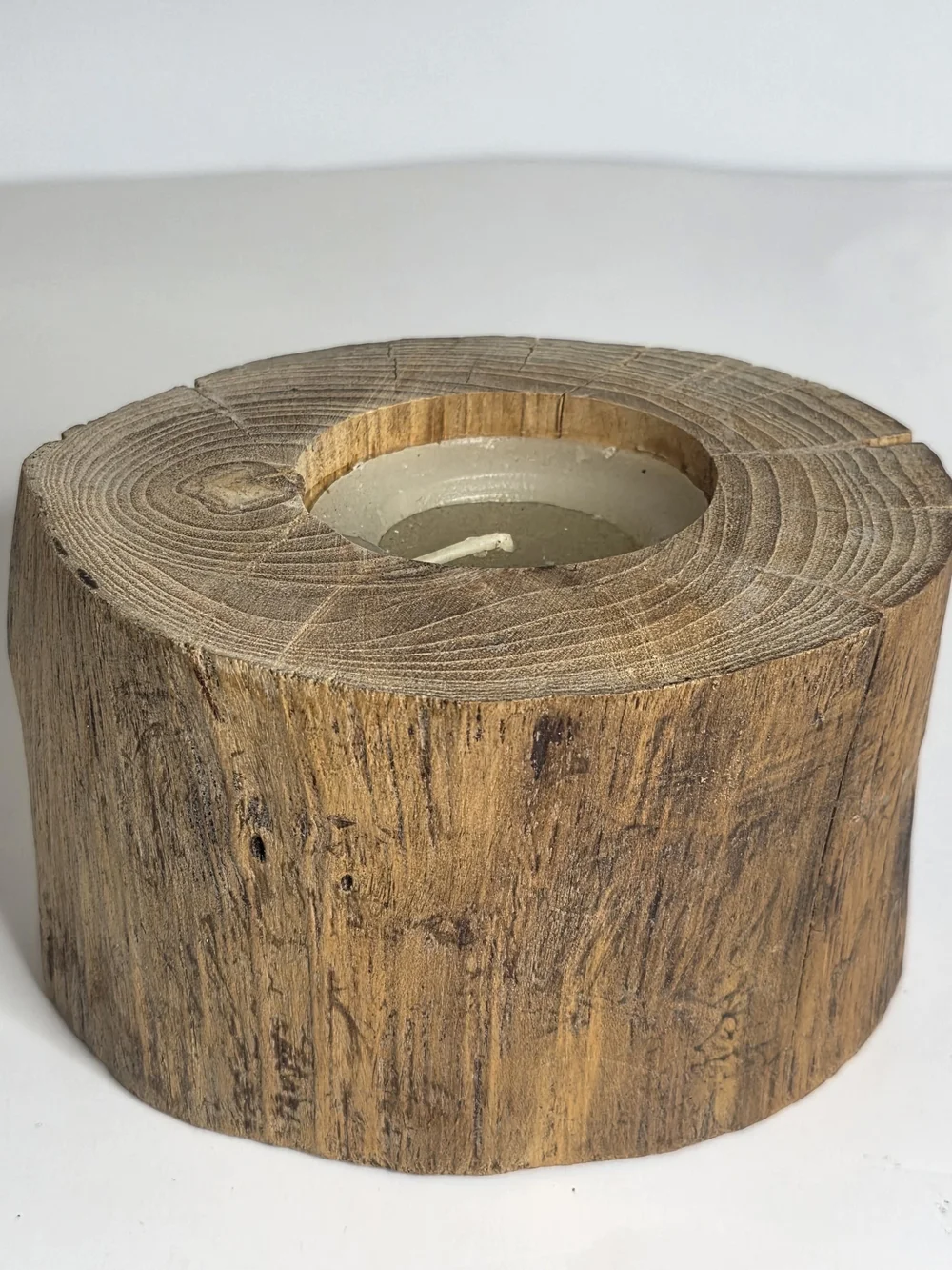 Pottery Barn Rustic Wood Candle - Natural Brown log style New 5